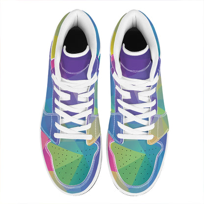 Colorful Polygonal Geometric Print High Top Leather Sneakers