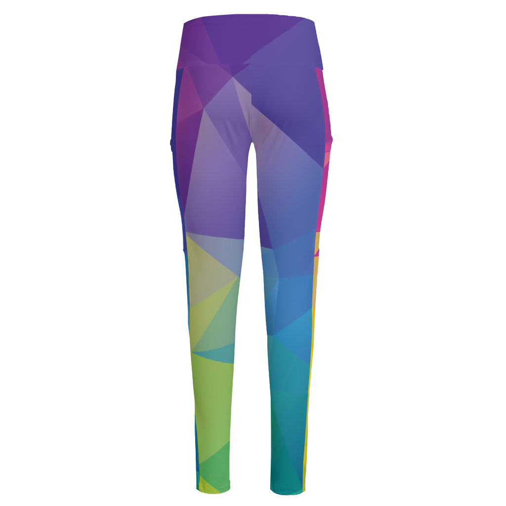Colorful Polygonal Geometric Print High-Waisted Pocket Leggings