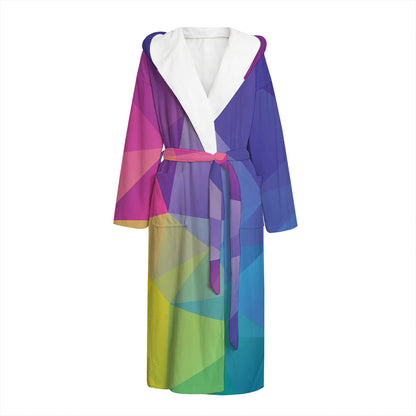 Colorful Polygonal Geometric Print Hooded Bathrobe
