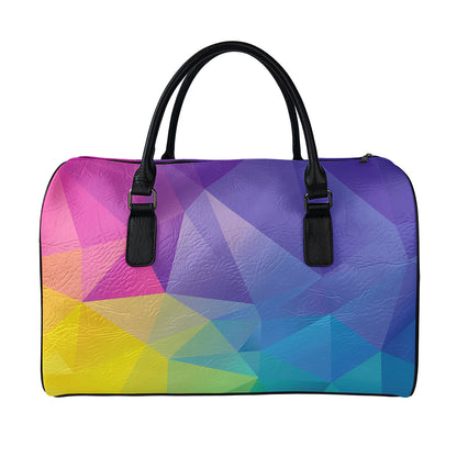 Colorful Polygonal Geometric Print Leather Duffle Bag