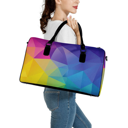 Colorful Polygonal Geometric Print Leather Duffle Bag