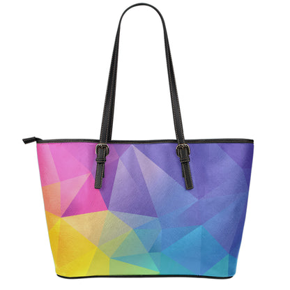 Colorful Polygonal Geometric Print Leather Tote Bag