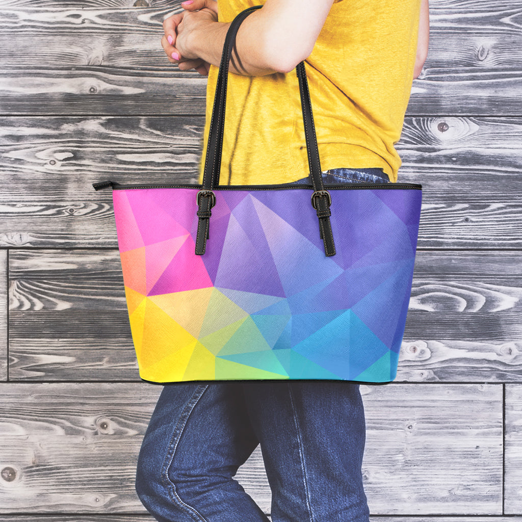 Colorful Polygonal Geometric Print Leather Tote Bag