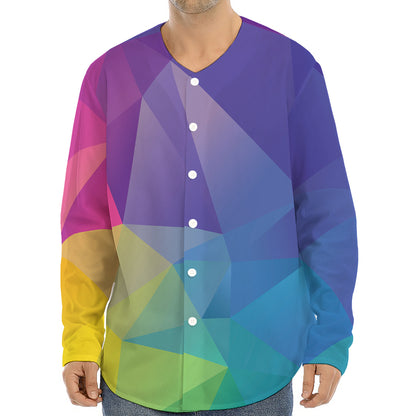 Colorful Polygonal Geometric Print Long Sleeve Baseball Jersey