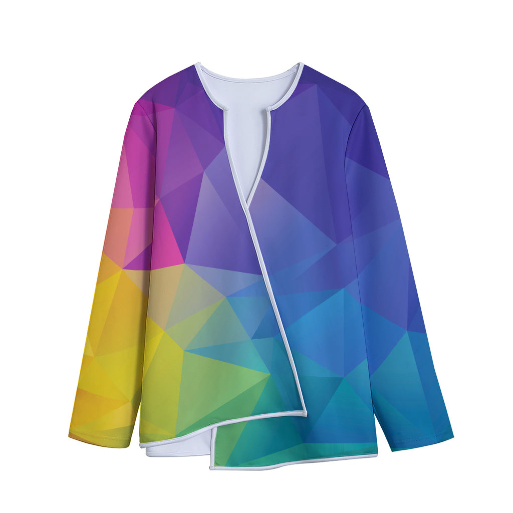 Colorful Polygonal Geometric Print Long Sleeve Short Coat