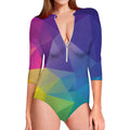 Colorful Polygonal Geometric Print Long Sleeve Swimsuit