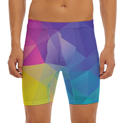 Colorful Polygonal Geometric Print Men's Long Boxer Briefs