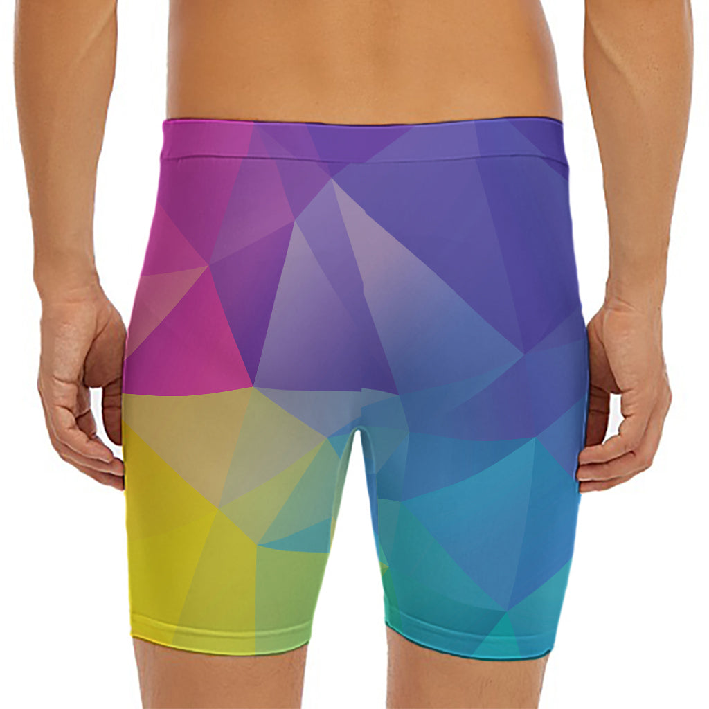 Colorful Polygonal Geometric Print Men's Long Boxer Briefs