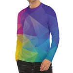 Colorful Polygonal Geometric Print Men's Long Sleeve Rash Guard