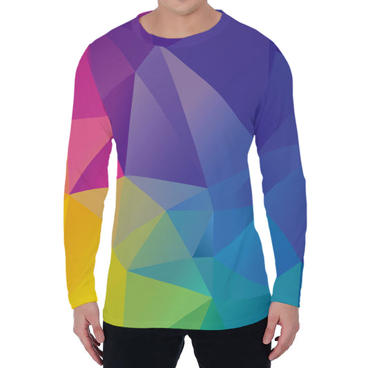 Colorful Polygonal Geometric Print Men's Long Sleeve T-Shirt