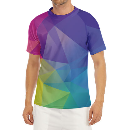 Colorful Polygonal Geometric Print Men's Short Sleeve Rash Guard