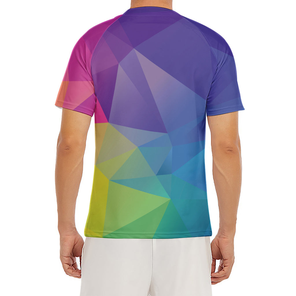 Colorful Polygonal Geometric Print Men's Short Sleeve Rash Guard