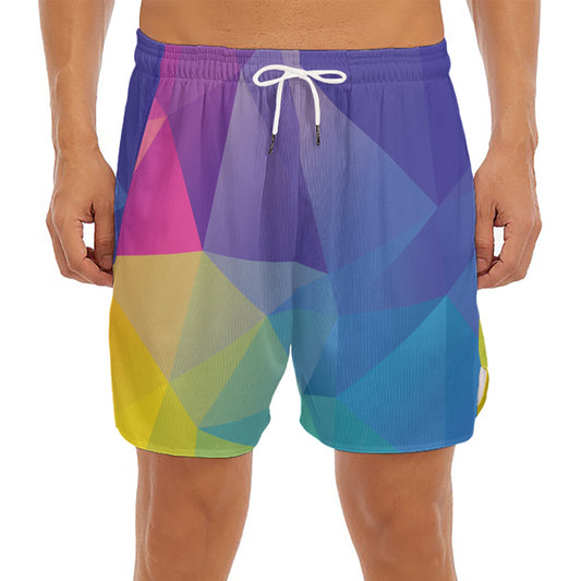 Colorful Polygonal Geometric Print Men's Split Running Shorts