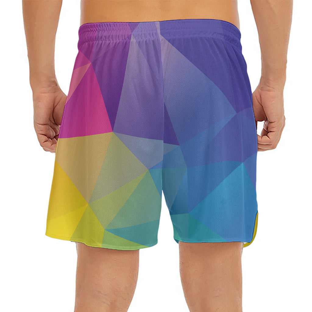 Colorful Polygonal Geometric Print Men's Split Running Shorts
