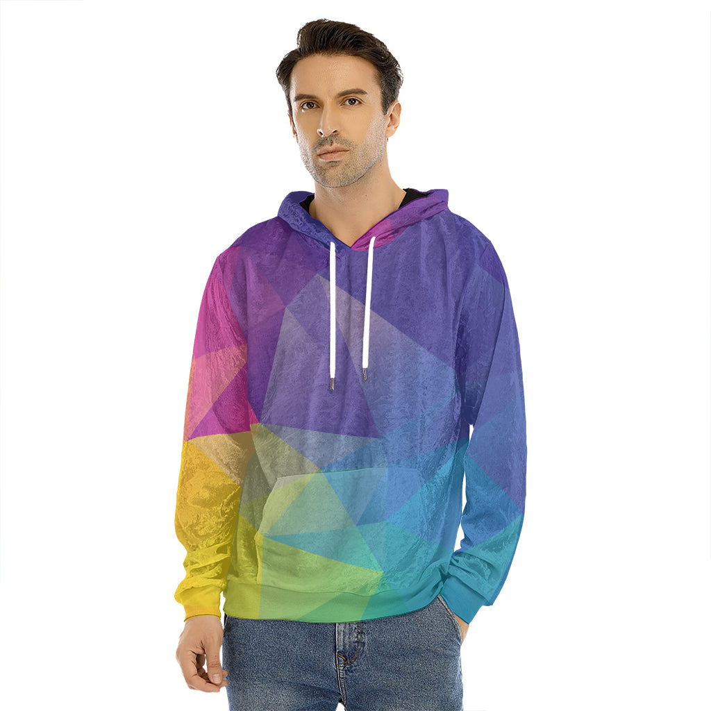 Colorful Polygonal Geometric Print Men's Velvet Pullover Hoodie