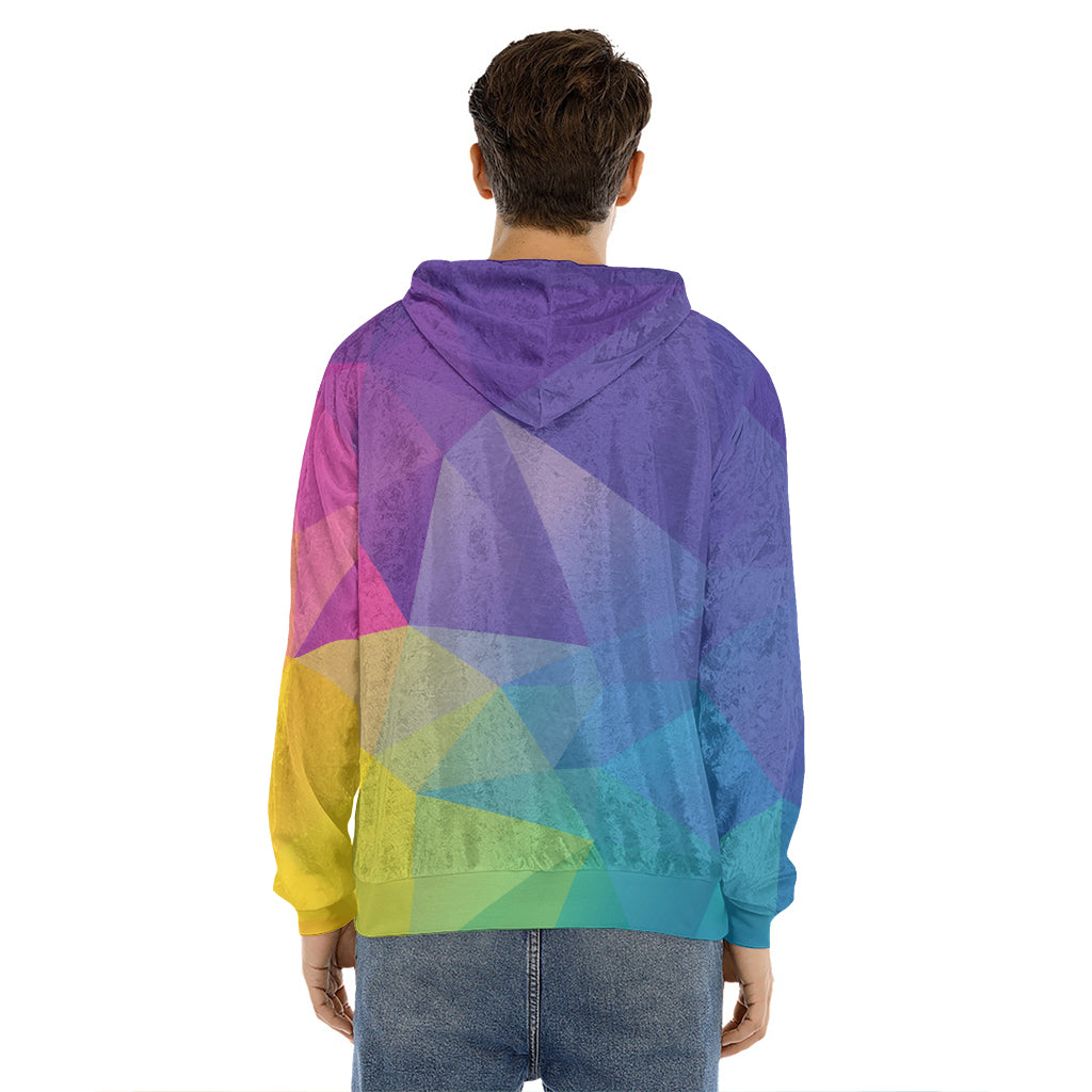 Colorful Polygonal Geometric Print Men's Velvet Pullover Hoodie