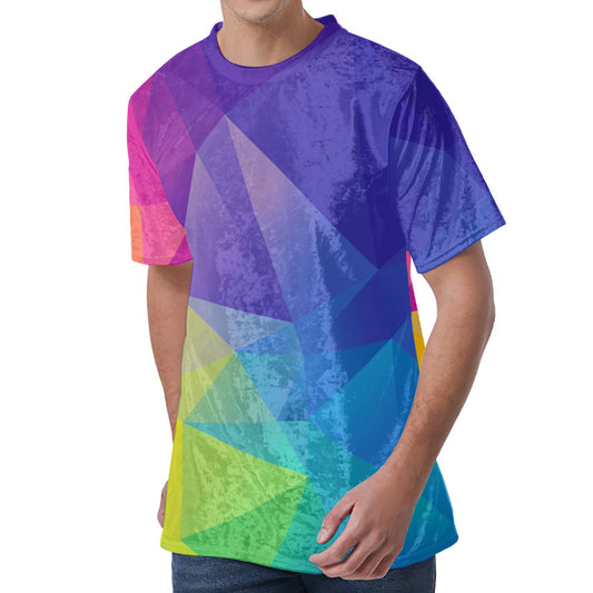 Colorful Polygonal Geometric Print Men's Velvet T-Shirt