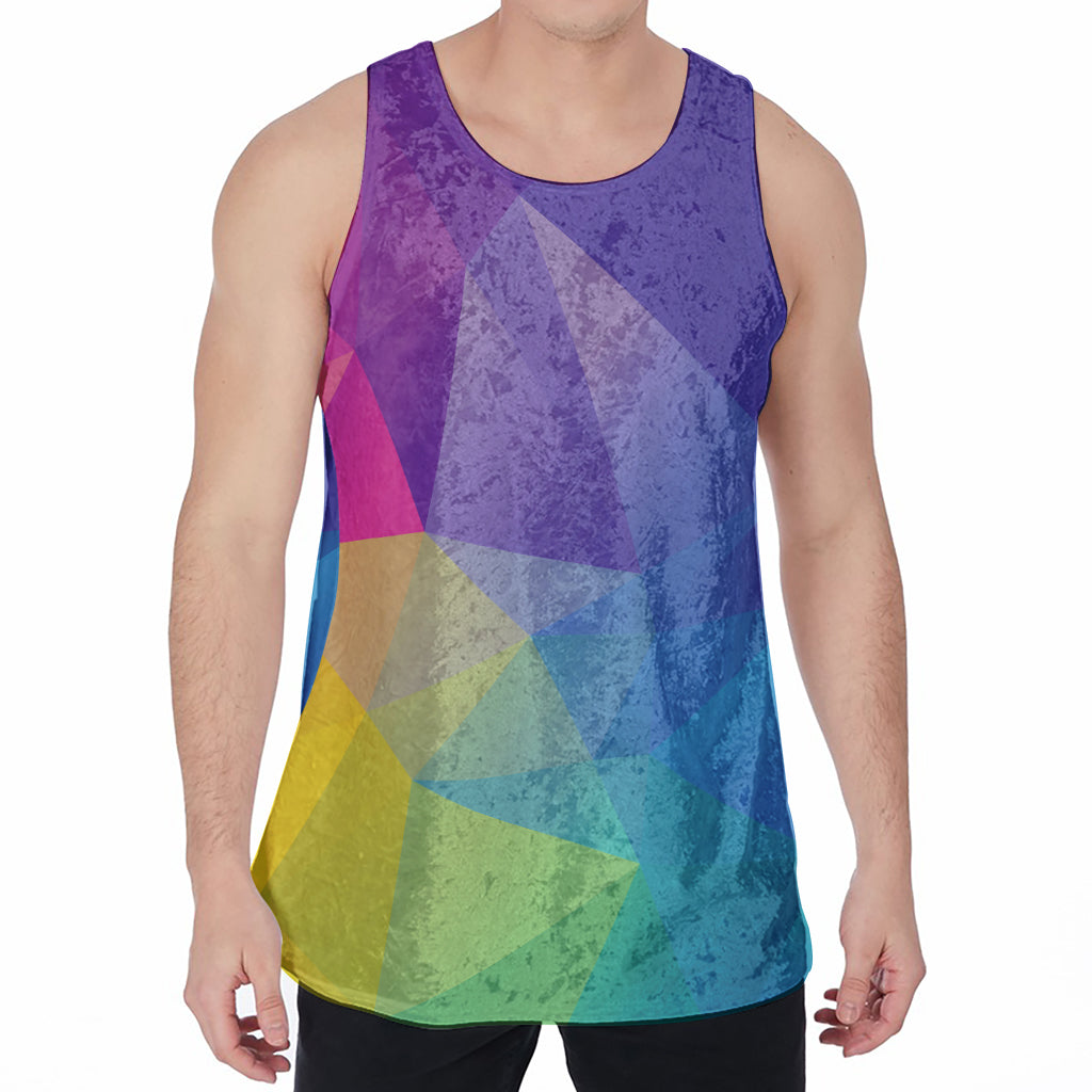 Colorful Polygonal Geometric Print Men's Velvet Tank Top