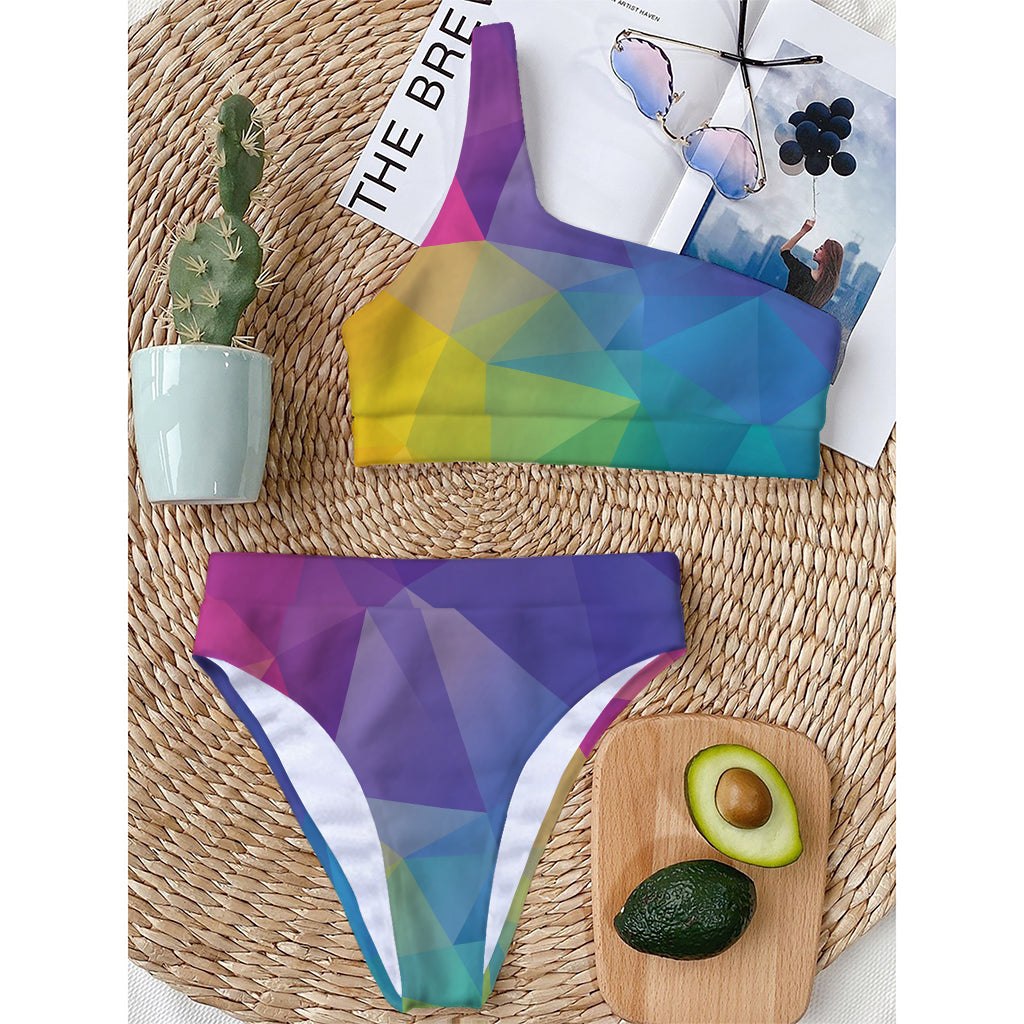Colorful Polygonal Geometric Print One Shoulder Bikini Top