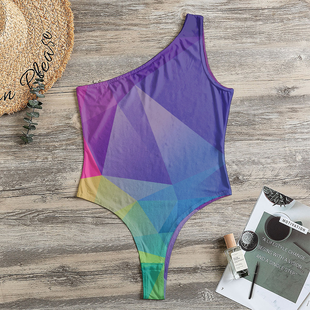 Colorful Polygonal Geometric Print One Shoulder Bodysuit