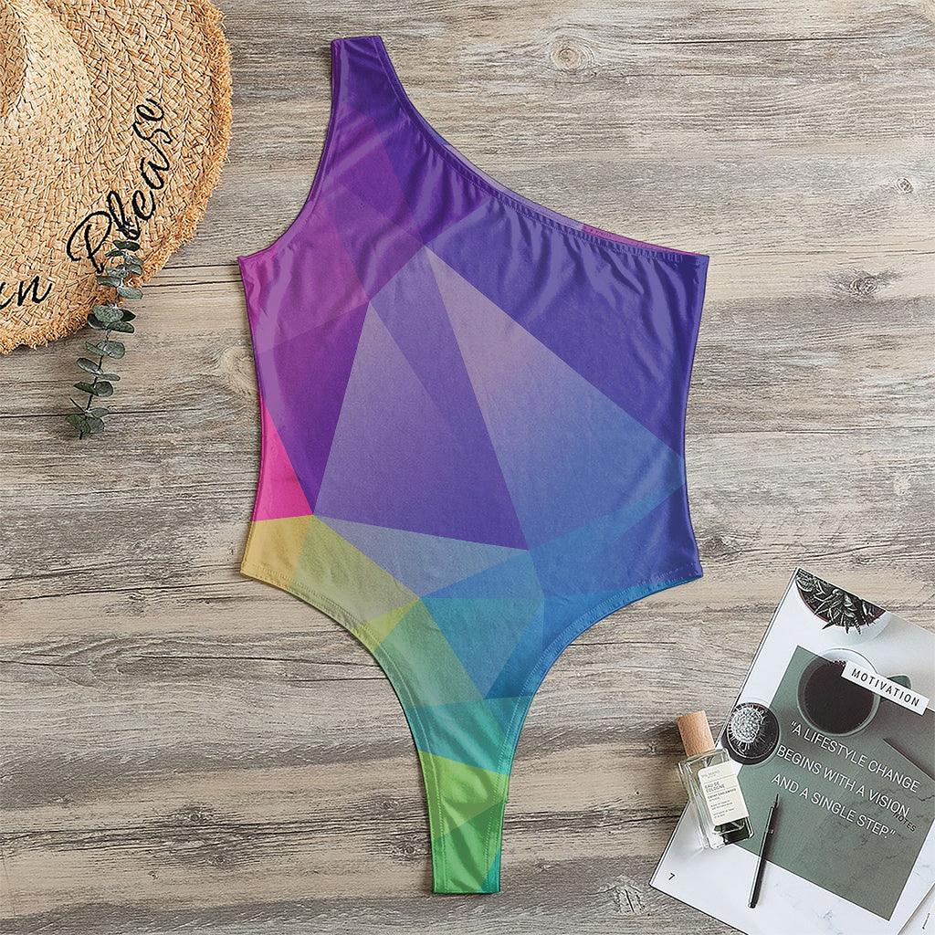 Colorful Polygonal Geometric Print One Shoulder Bodysuit