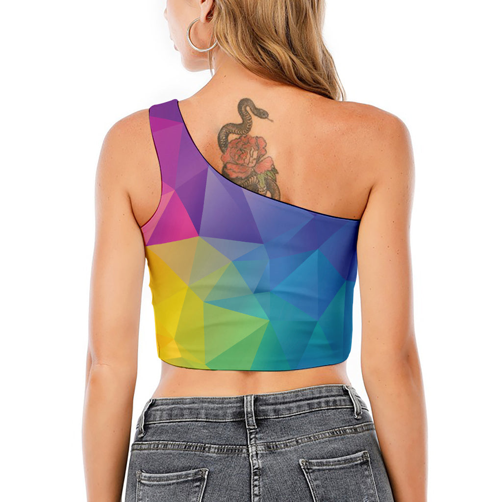 Colorful Polygonal Geometric Print One Shoulder Crop Top