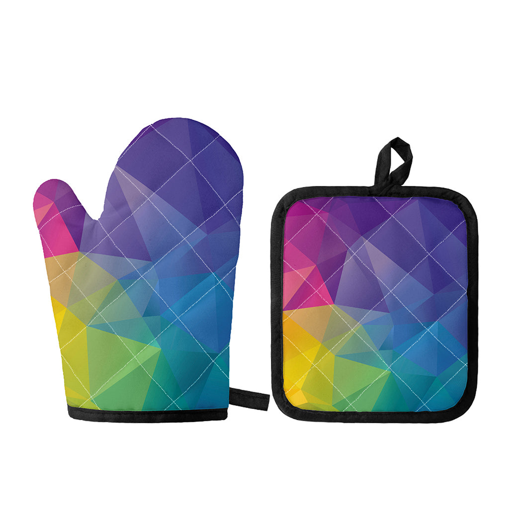 Colorful Polygonal Geometric Print Oven Mitt And Pot Holder Set