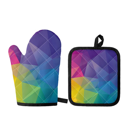 Colorful Polygonal Geometric Print Oven Mitt And Pot Holder Set