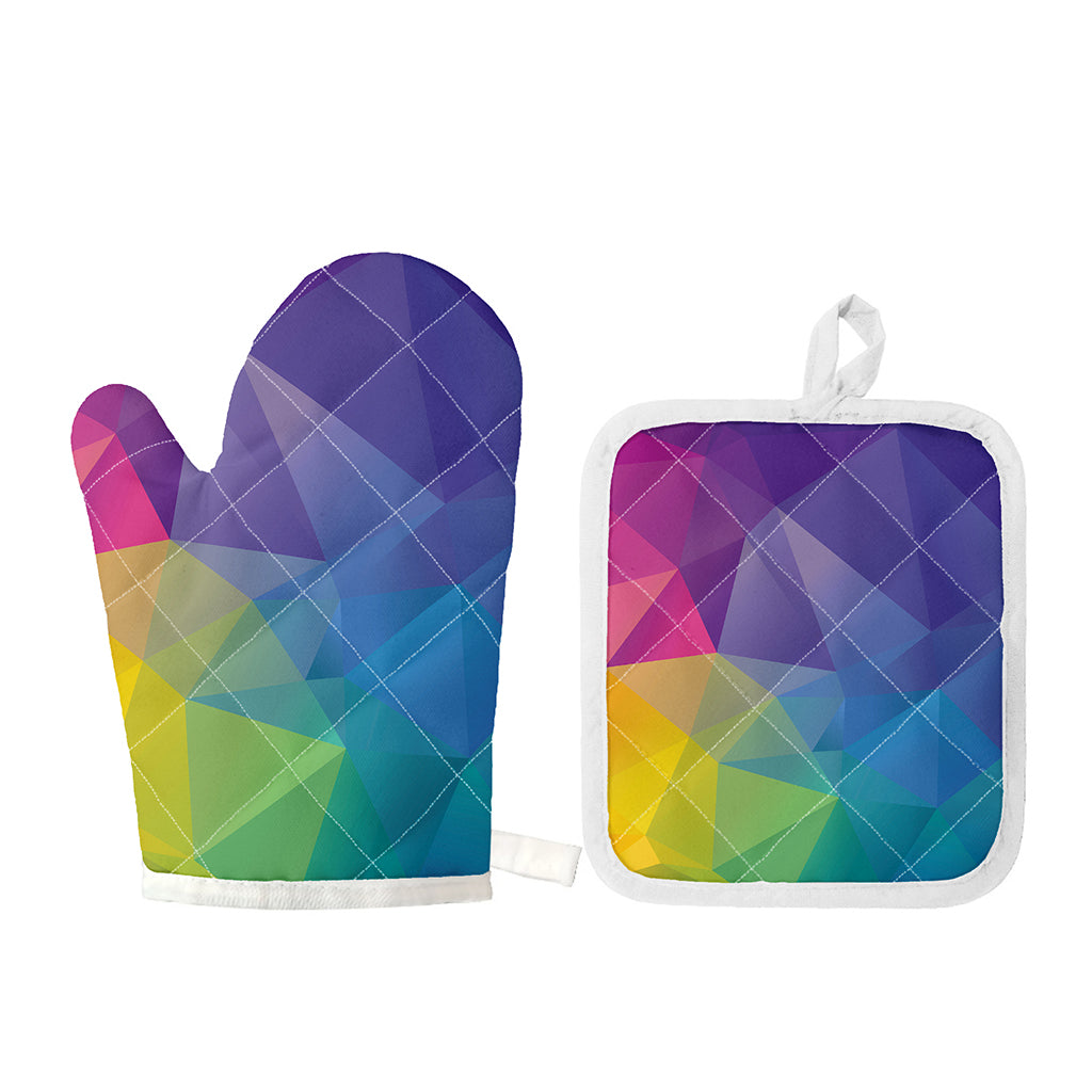 Colorful Polygonal Geometric Print Oven Mitt And Pot Holder Set