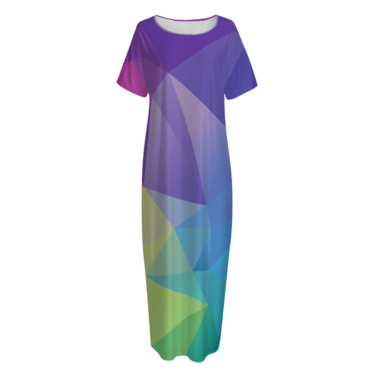 Colorful Polygonal Geometric Print Short Sleeve Long Nightdress