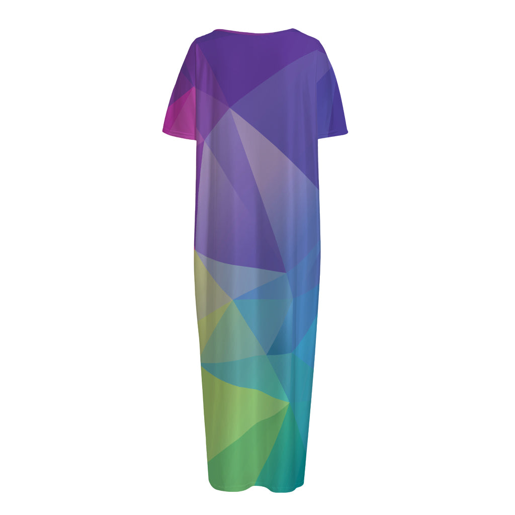 Colorful Polygonal Geometric Print Short Sleeve Long Nightdress