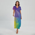 Colorful Polygonal Geometric Print Short Sleeve Maxi Dress