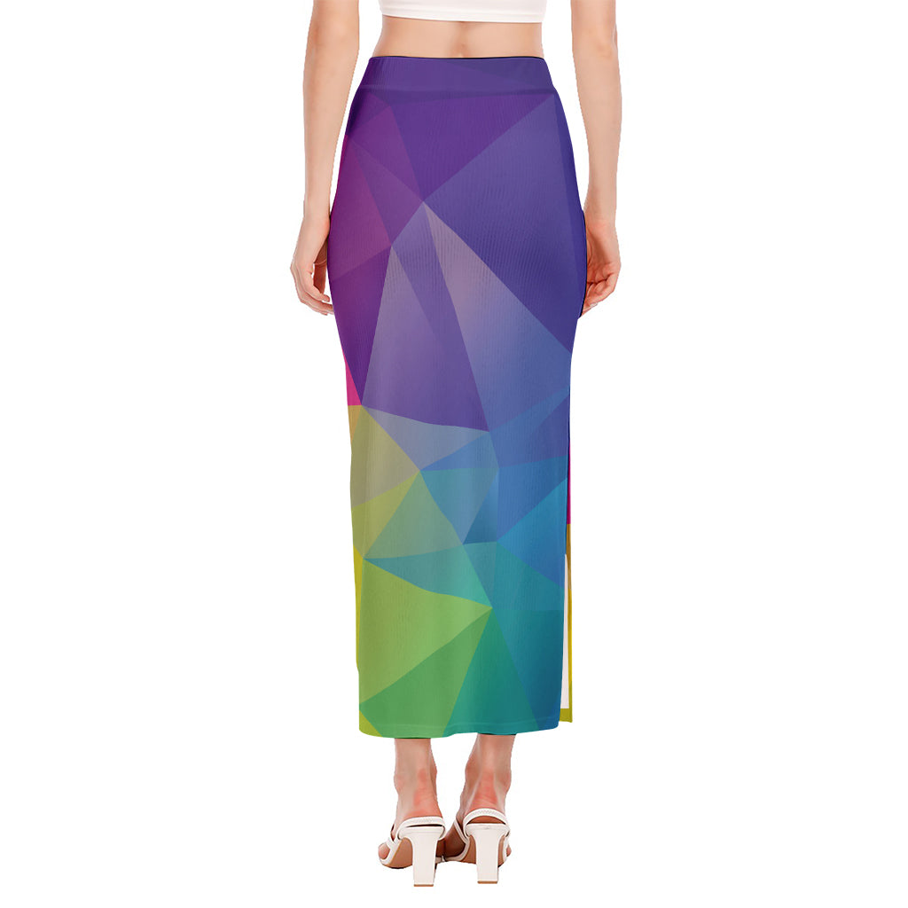 Colorful Polygonal Geometric Print Side Slit Maxi Skirt