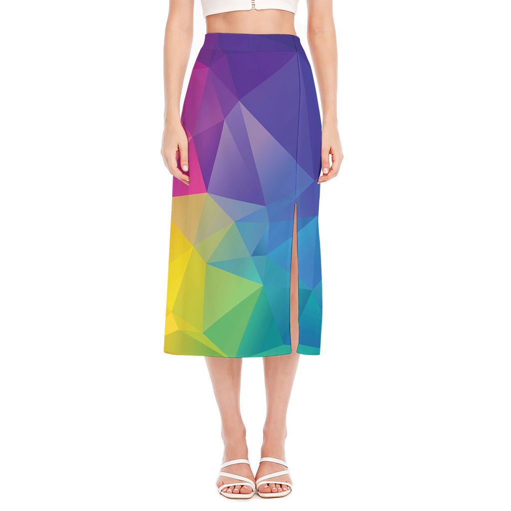 Colorful Polygonal Geometric Print Side Slit Midi Skirt