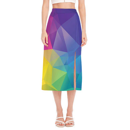 Colorful Polygonal Geometric Print Side Slit Midi Skirt