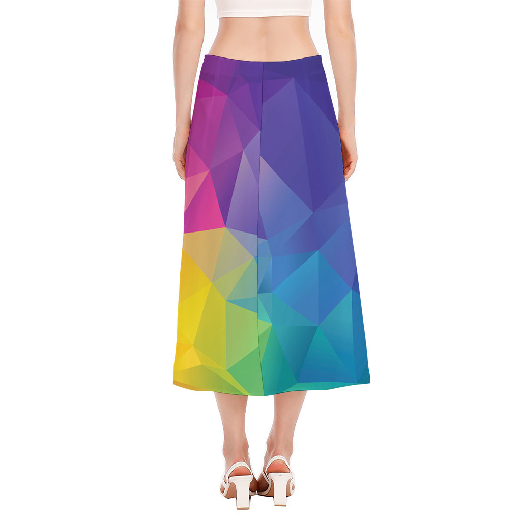 Colorful Polygonal Geometric Print Side Slit Midi Skirt