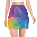 Colorful Polygonal Geometric Print Side Slit Mini Skirt