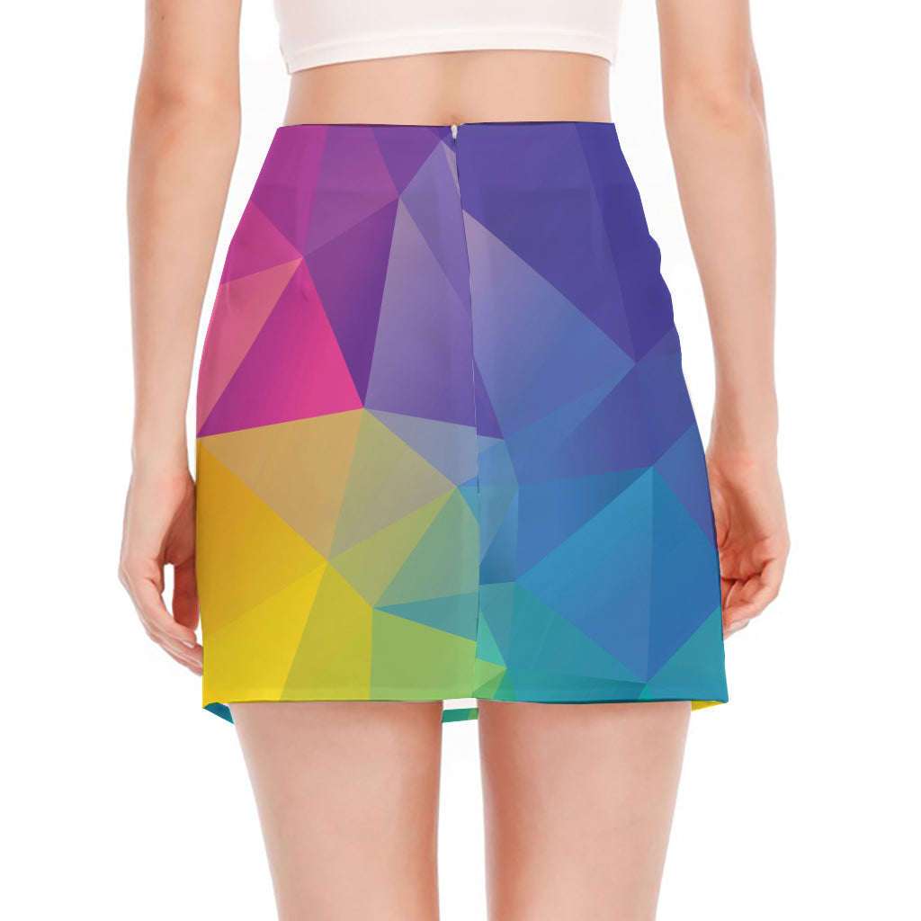 Colorful Polygonal Geometric Print Side Slit Mini Skirt