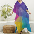 Colorful Polygonal Geometric Print Silk V-Neck Kaftan Dress