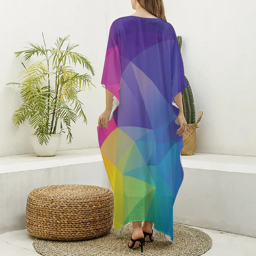 Colorful Polygonal Geometric Print Silk V-Neck Kaftan Dress