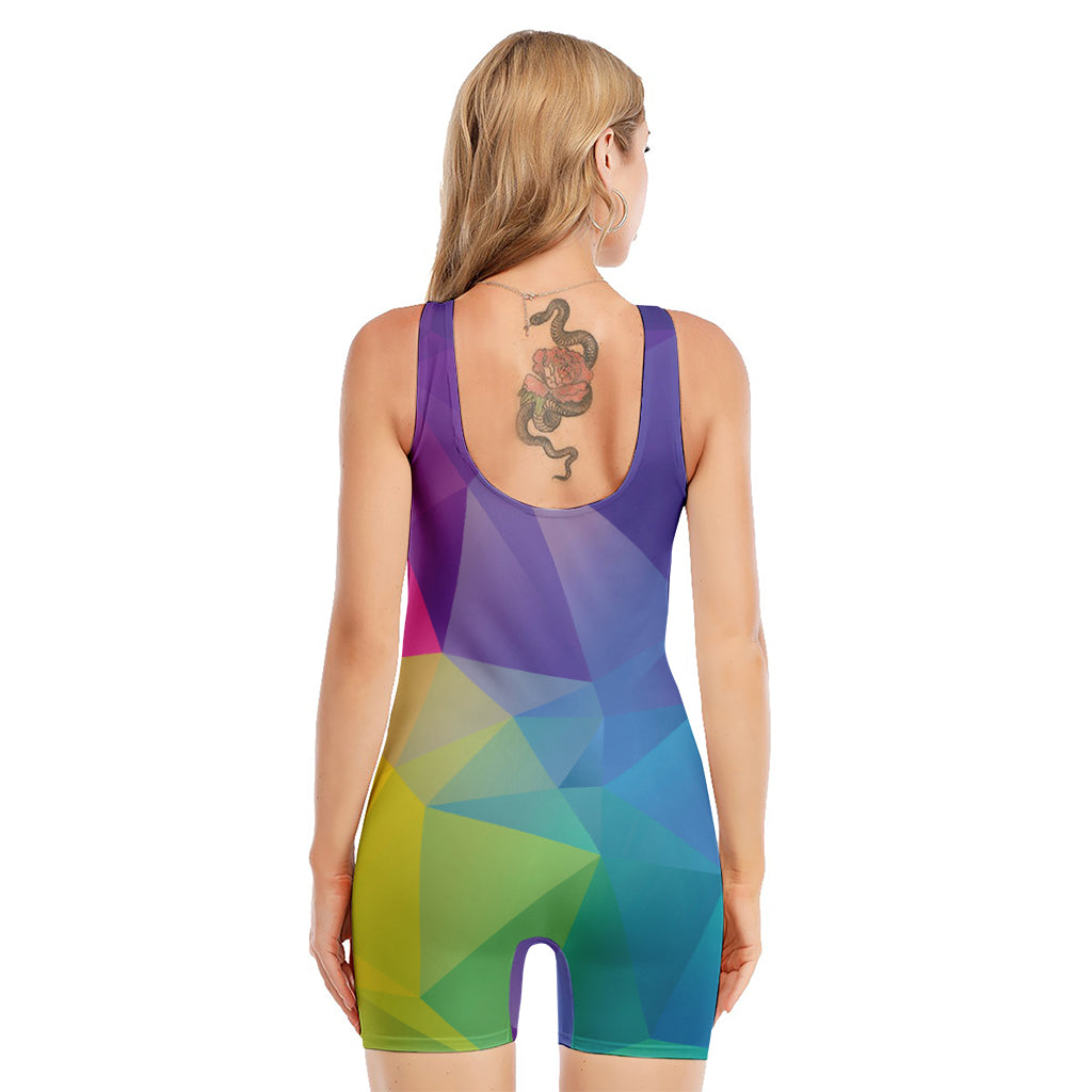 Colorful Polygonal Geometric Print Sleeveless One Piece Swimsuit