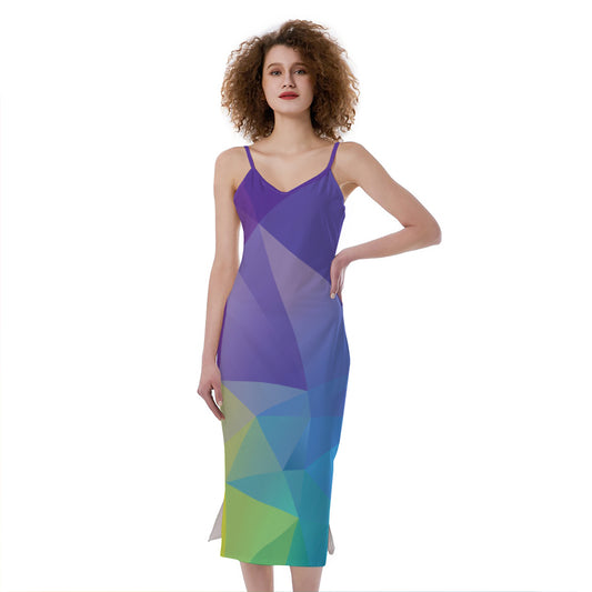 Colorful Polygonal Geometric Print Slim Fit Midi Cami Dress