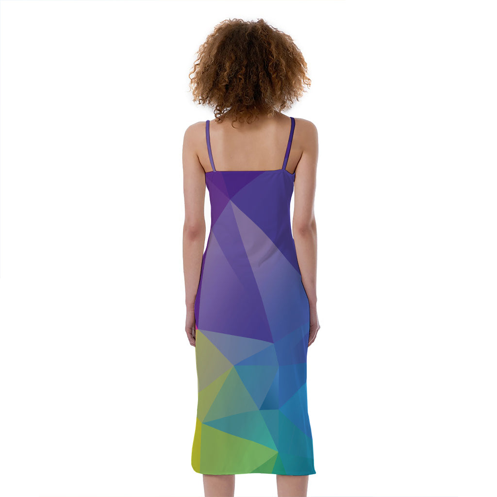 Colorful Polygonal Geometric Print Slim Fit Midi Cami Dress