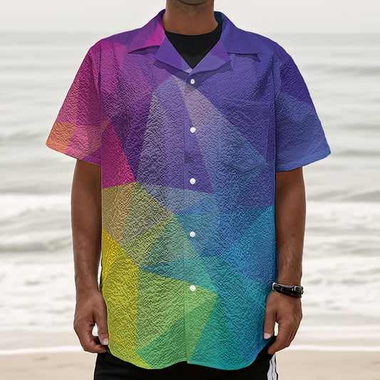 Colorful Polygonal Geometric Print Textured Short Sleeve Shirt