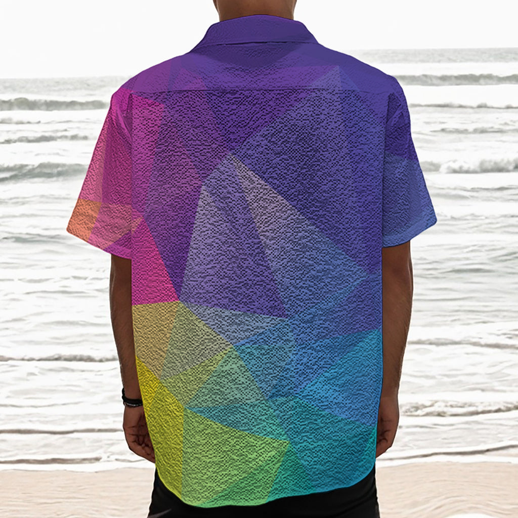 Colorful Polygonal Geometric Print Textured Short Sleeve Shirt