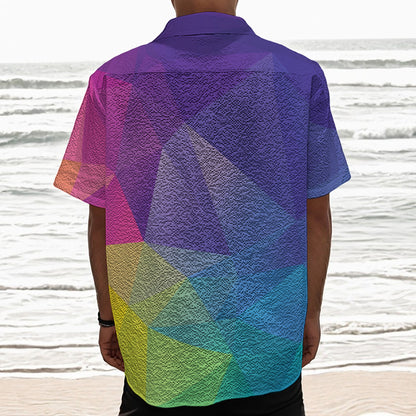 Colorful Polygonal Geometric Print Textured Short Sleeve Shirt