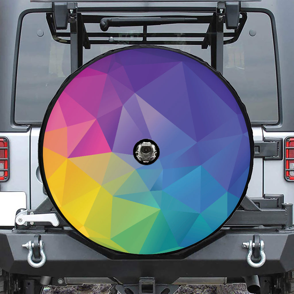 Colorful Polygonal Geometric Print Tire Cover With Camera Hole