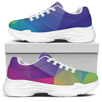 Colorful Polygonal Geometric Print White Chunky Shoes