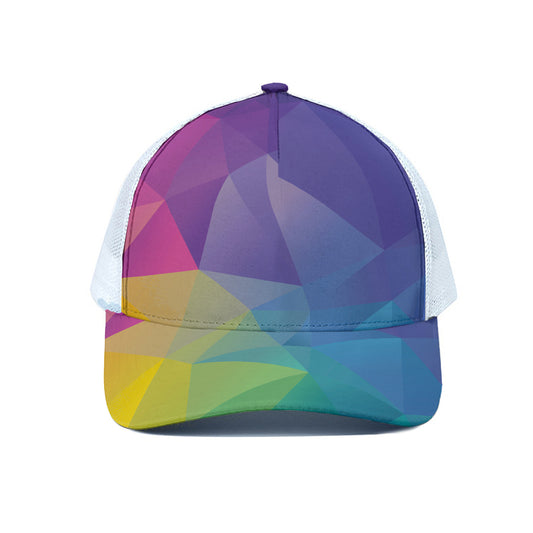 Colorful Polygonal Geometric Print White Mesh Trucker Cap