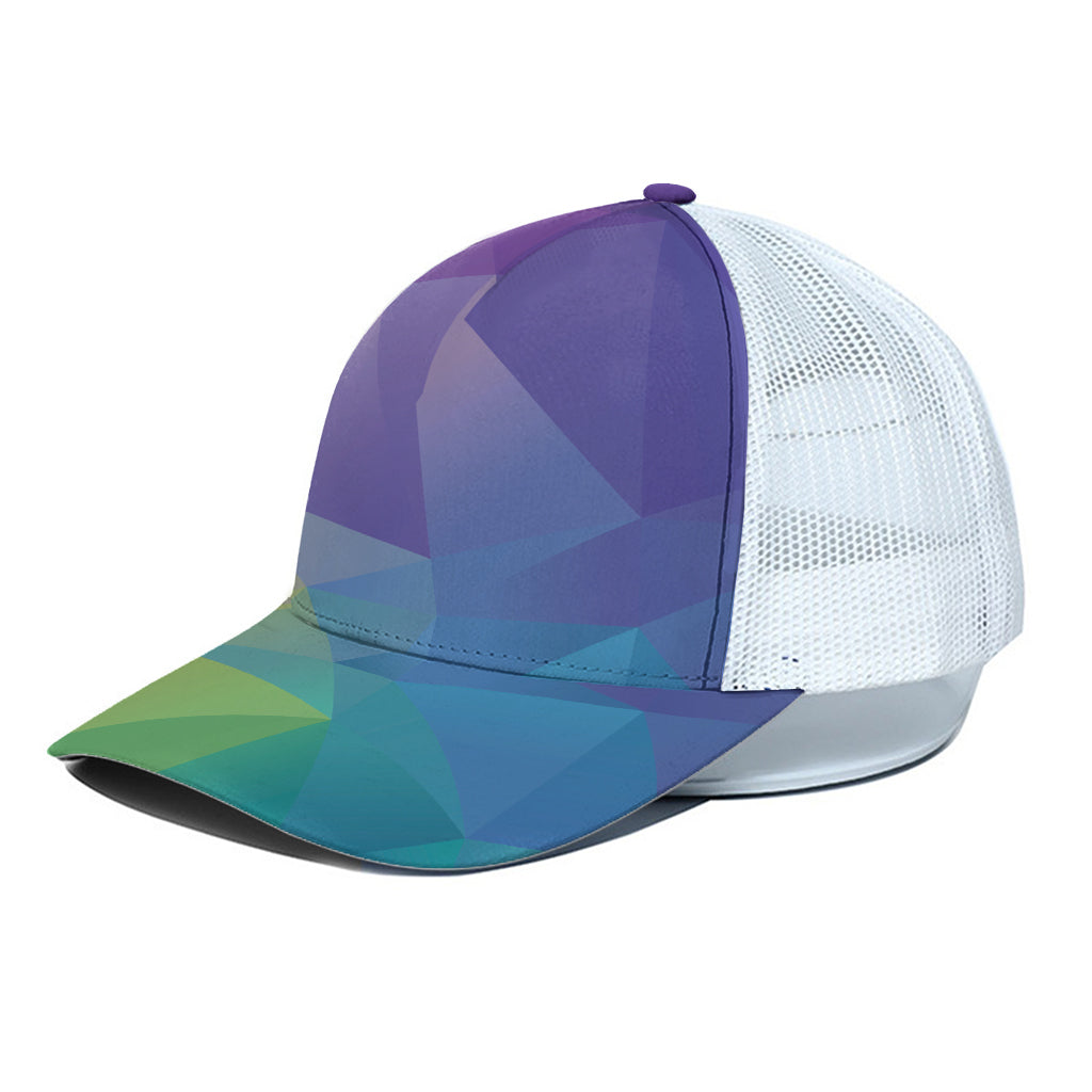Colorful Polygonal Geometric Print White Mesh Trucker Cap